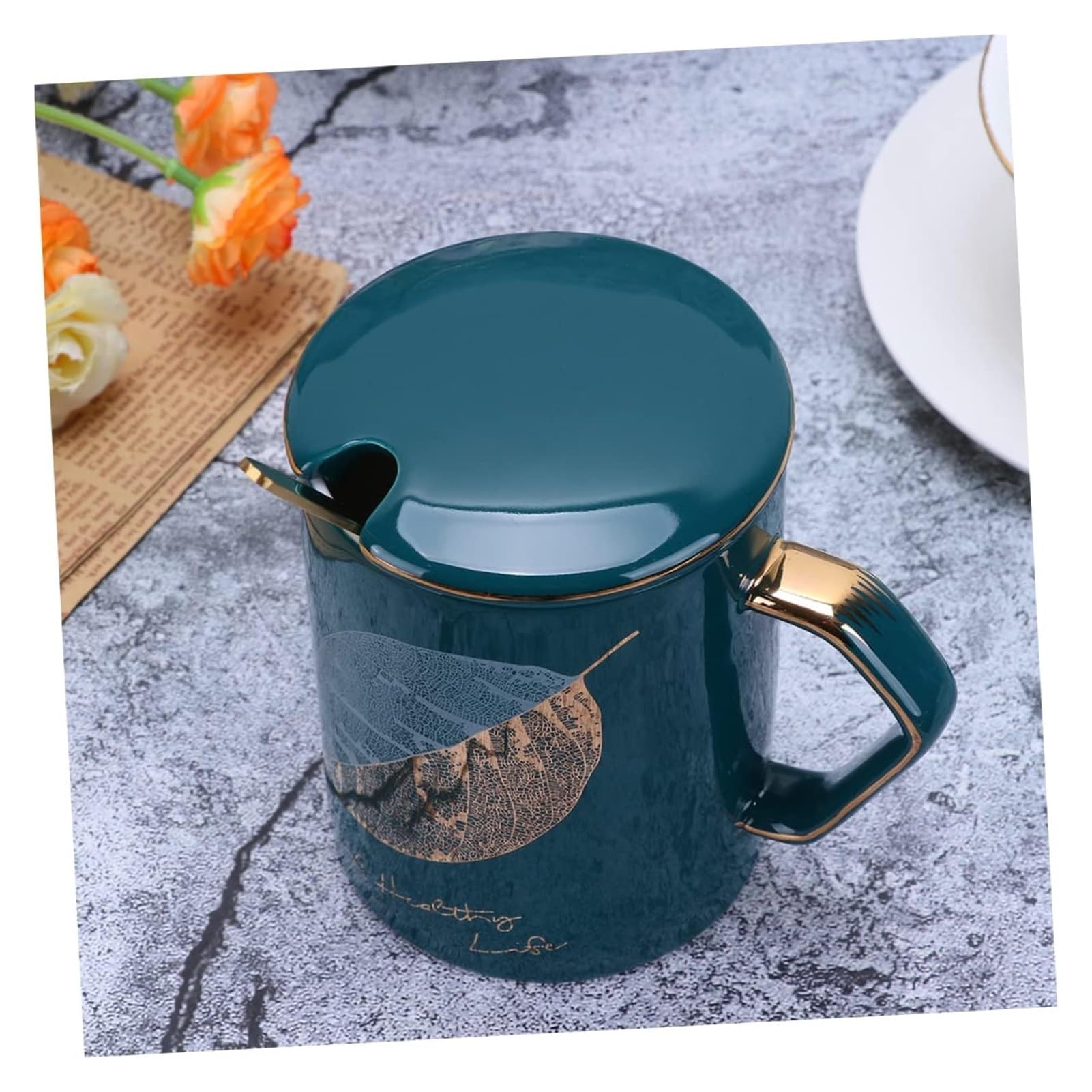 Tazas de café, tazas de bebidas, taza de cerámica con tapa, taza con tapa, taza para beber, taza de agua, taza de regalo, taza de porcelana, taza de café verde, taza de personalidad con tapa, taza de