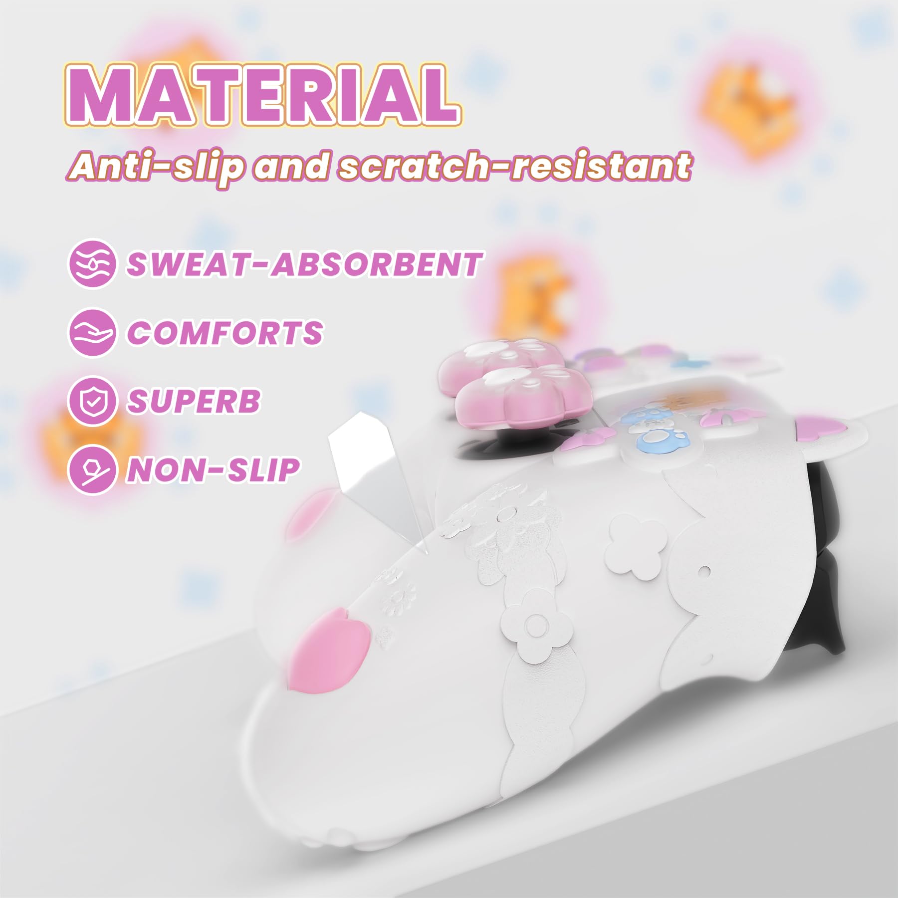 PlayVital Cover Controller per ps5 Joystick, Custodia Silicone Skin Antiscivolo&Copri Analogici&Adesivi, Adatto per ps5 Base di Ricarica, Panda Minore di Primavera Carino - Bianco