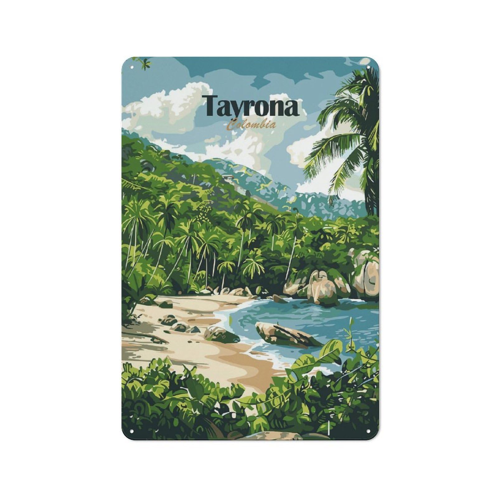 Junmoney Style-13 Vintage Tayrona Colombia Beach Scene Metal Wall Art Sign 30X20cm, Old Style Wall Plaque For Bedroom, Office, Home Bar Or Dining Room
