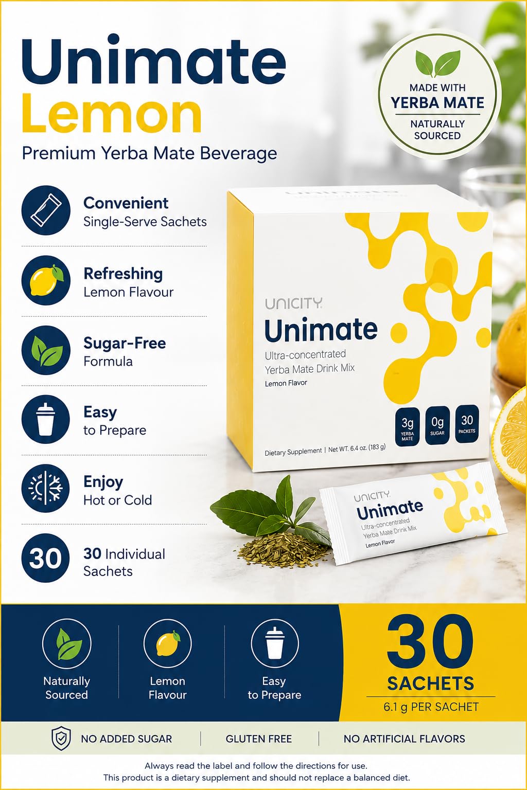 1箱　Unimate レモン 30袋 Unicity UNIMATE LEMON: 30 Packs Highly Concentrated Lemon