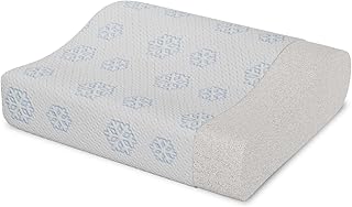 MARPUR Purtex Ice - Almohada cervical ortopédica (relleno de espuma de dureza H3, color blanco, con copos de nieve, funda de almohada, lavable con efecto refrescante, 50 x 35 x 12/7 cm)