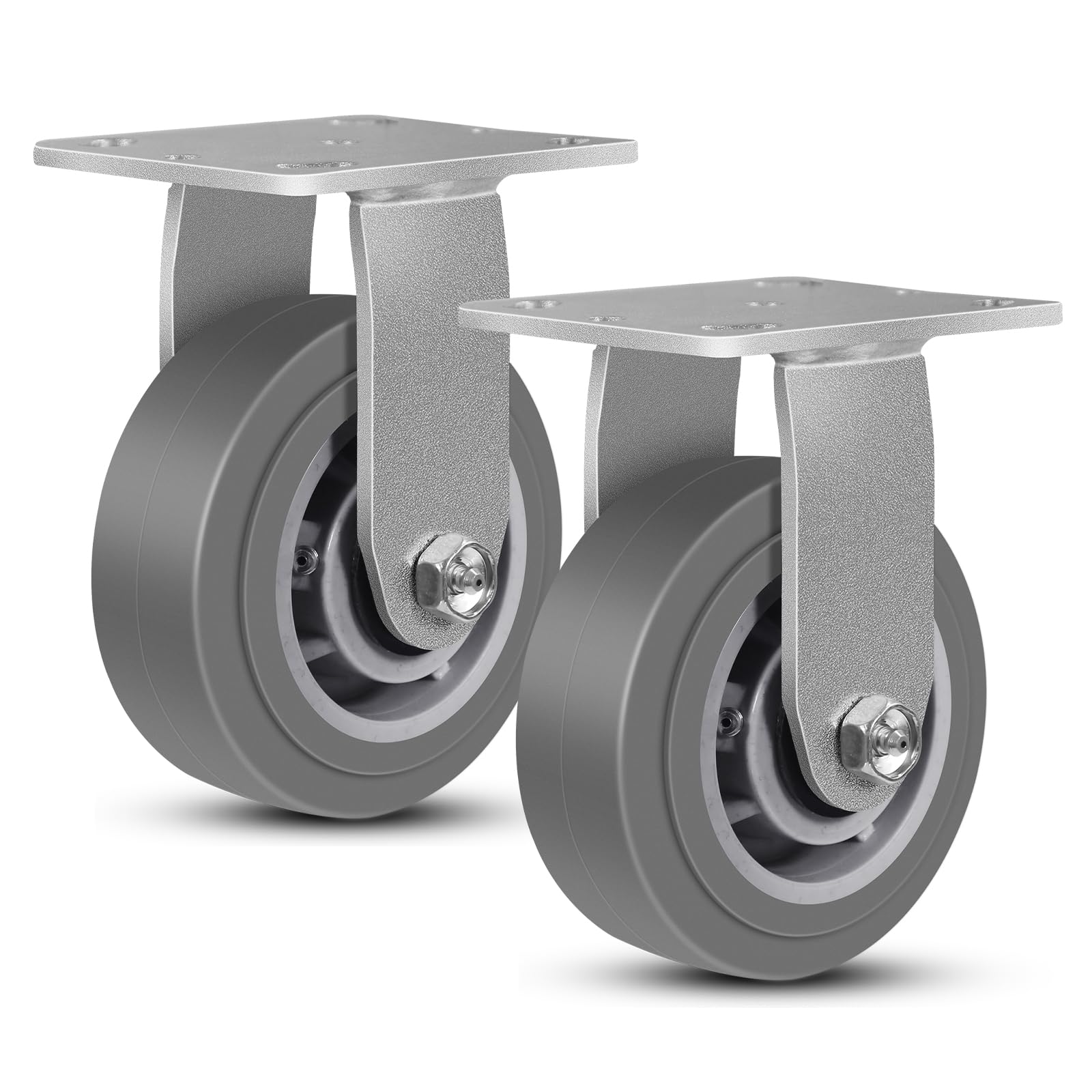 NINOSO 5" Caster Wheels, Heavy Duty Rigid Casters, Rubber Casters Set of 2 Wheels for Furniture Toolbox(2 Pack Rigid)