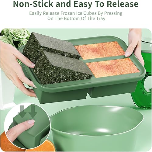 Miniatura 6 de Bongpuda Contenedores de almacenamiento de silicona para congelador con tapa, hace 4 bandejas perfectas para cubitos de hielo de 1 taza para