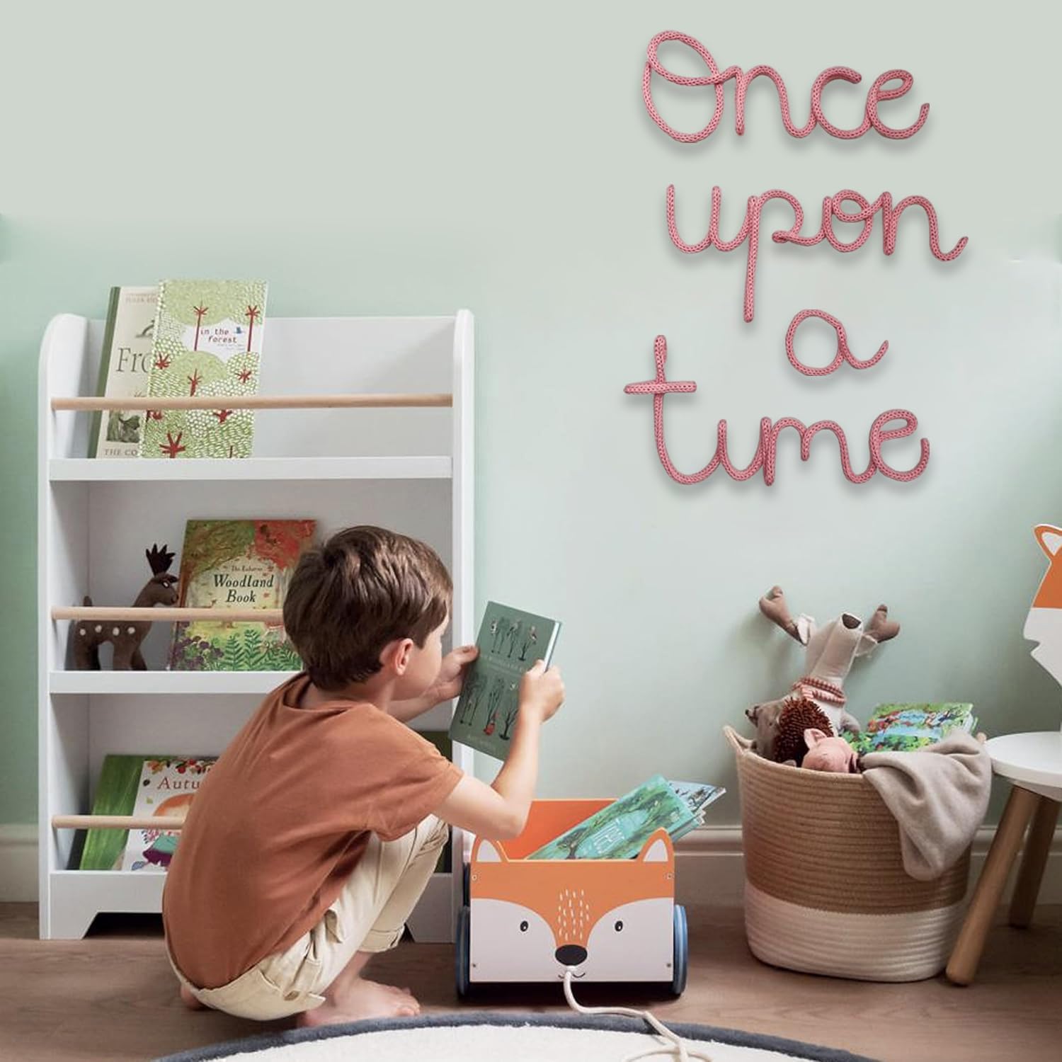 Once Upon a Time Sign Nursery Decor Once Upon a Time wire Wall Sign Decor for Reading Corner Kids Room Family Bookshelf Home Décor Birthday Present DIY Decoration (Once Pink)