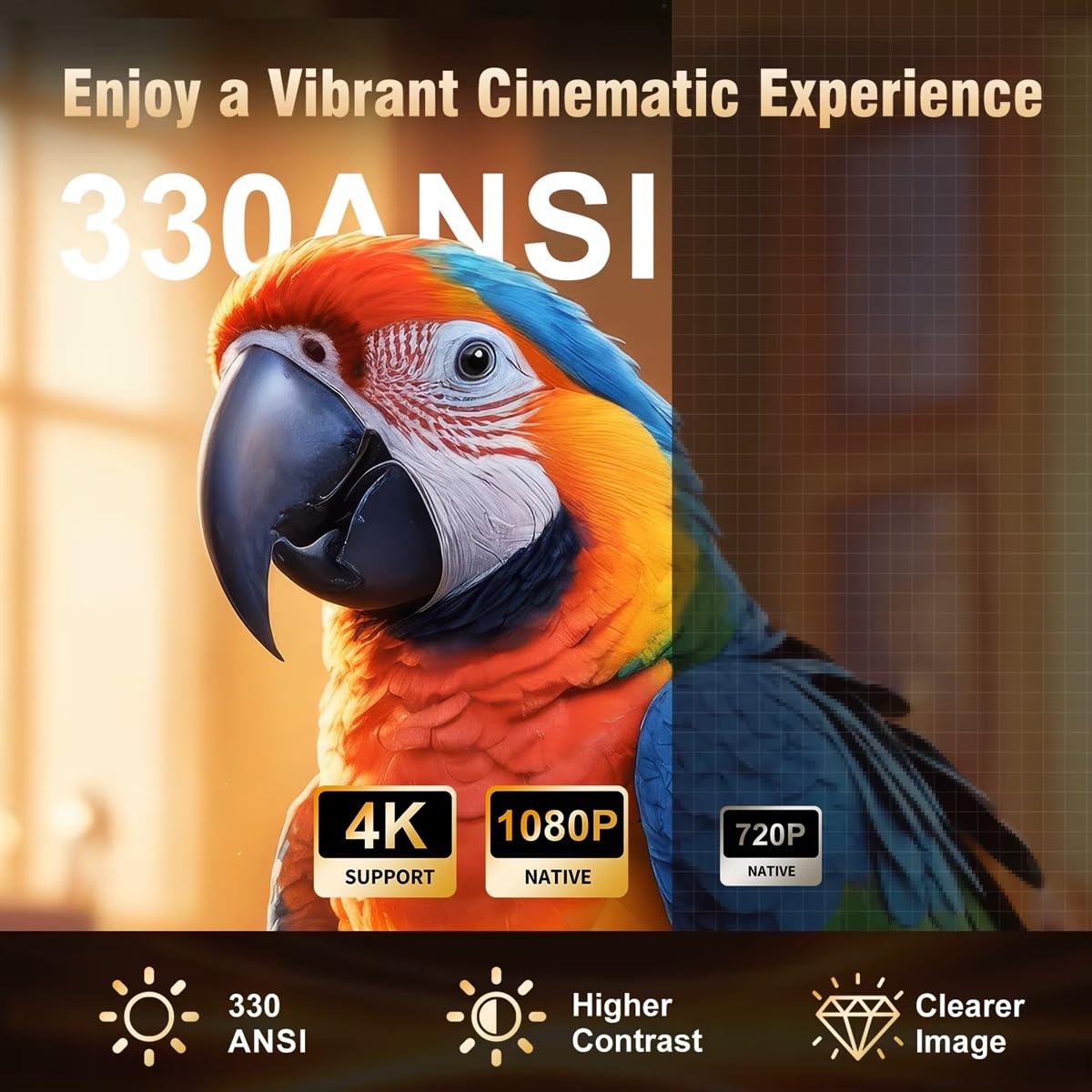 HY310 Android 14 4K projektor natywny 1080P Natywny autofokus 330ANSI Dual Wi-FI BT5.4 Air Mouse Voice Home Outdoor Film