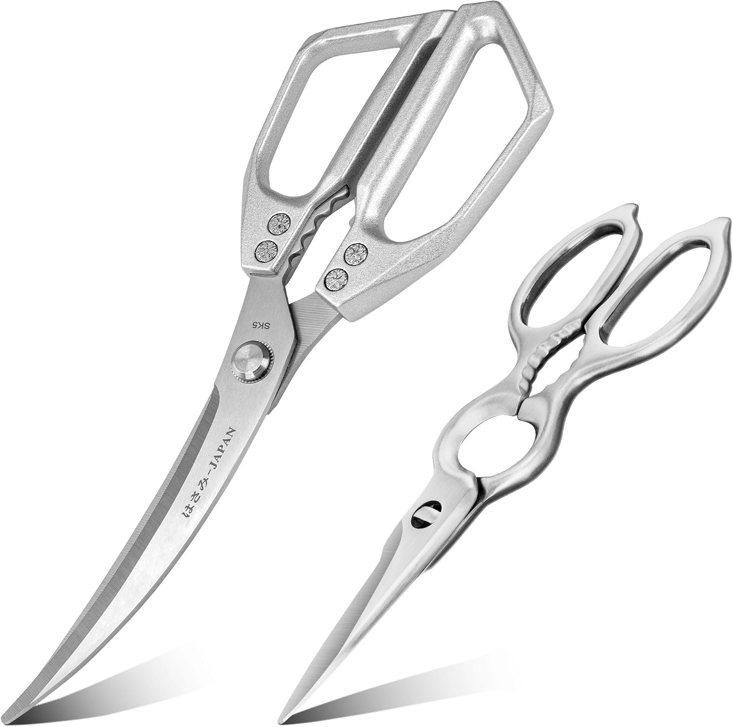 FULLHI Kitchen Scissors Set All Purpose - Stainless Steel Kitchen Shear, Sharp Silver Meat Scissors, Heavy Duty Poultry Shears, Japanese Cooking Scissor for Food, Chicken Bones (AC 2pcs Set)