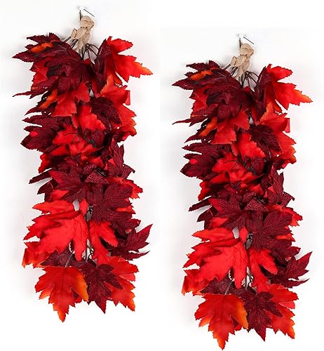 Miniatura 12 de RECUTMS Guirnalda de hojas negras, 2 unidades, 5.7 pies, Halloween, otoño, artificial, colgante, decoración de vid de otoño, arce para el hogar