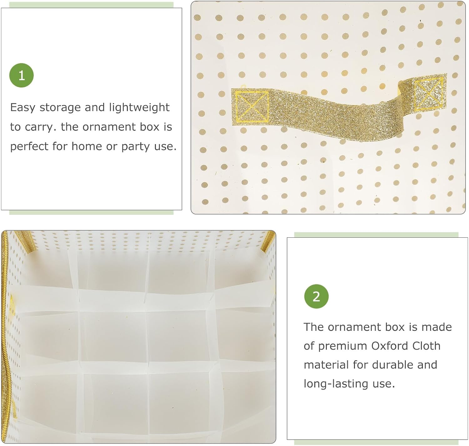 Healifty Christmas Ornament Storage Bag 75-grid Organizer with Dustproof Zipper, Gold-edged Polka Dot Design, Large Capacity Holiday Decoration Storage for Xmas Balls and Garland