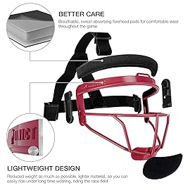 Dinictis Softball Face Mask, Lightweight, Comfortable, with Wide Field Vision, Durable and Safe Face Guards, Premium Protective Softball Fielder\'s Mask-Red-Child(S)