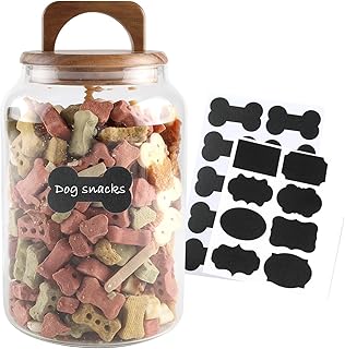 Geyecete Airtight Dog Food Storage Container Large Glass Food Storage Jar with Airtight Wooden Lid glass canisters dog treat storage 64 FL OZ(1900ml)