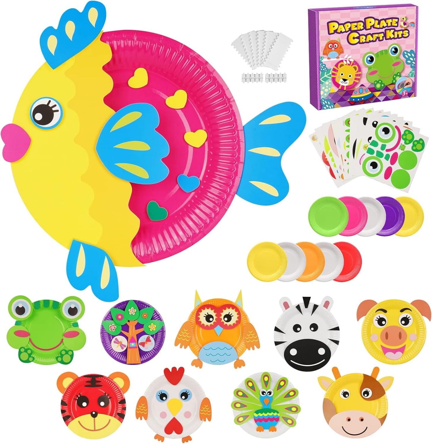 Mumoo Bear 10Pcs Paper Plate Art Kit for Kids Paper Plate Animals Craft Kits for Kids Crafts for 3-12 Year Olds Preschool Education Boys and Girls Best Halloween Christmas Birthday Holiday Gifts