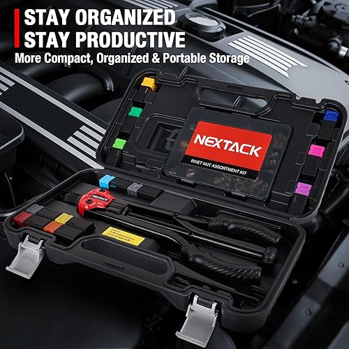 Miniatura 18 de Kit de herramientas de tuerca de remache con broca escalonada, 120 nutserts, juego de herramientas de remache resistente con 8 mandriles SAE