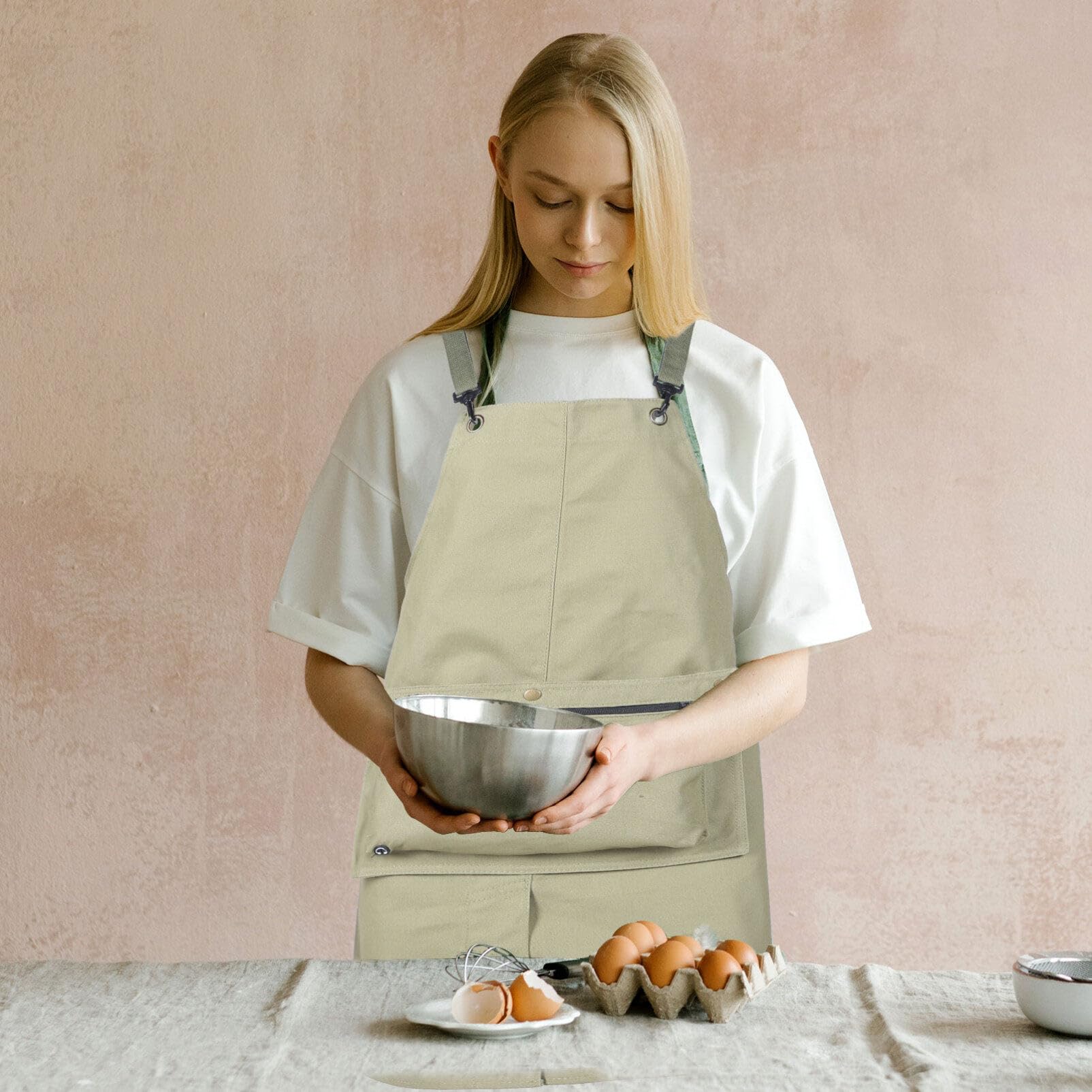 LIFKOME Grembiule Da Cucina Grembiule Di Tela Resistente Alle Gocce D'acqua Grembiule Da Cucina Con Grandi Tasche Grembiule