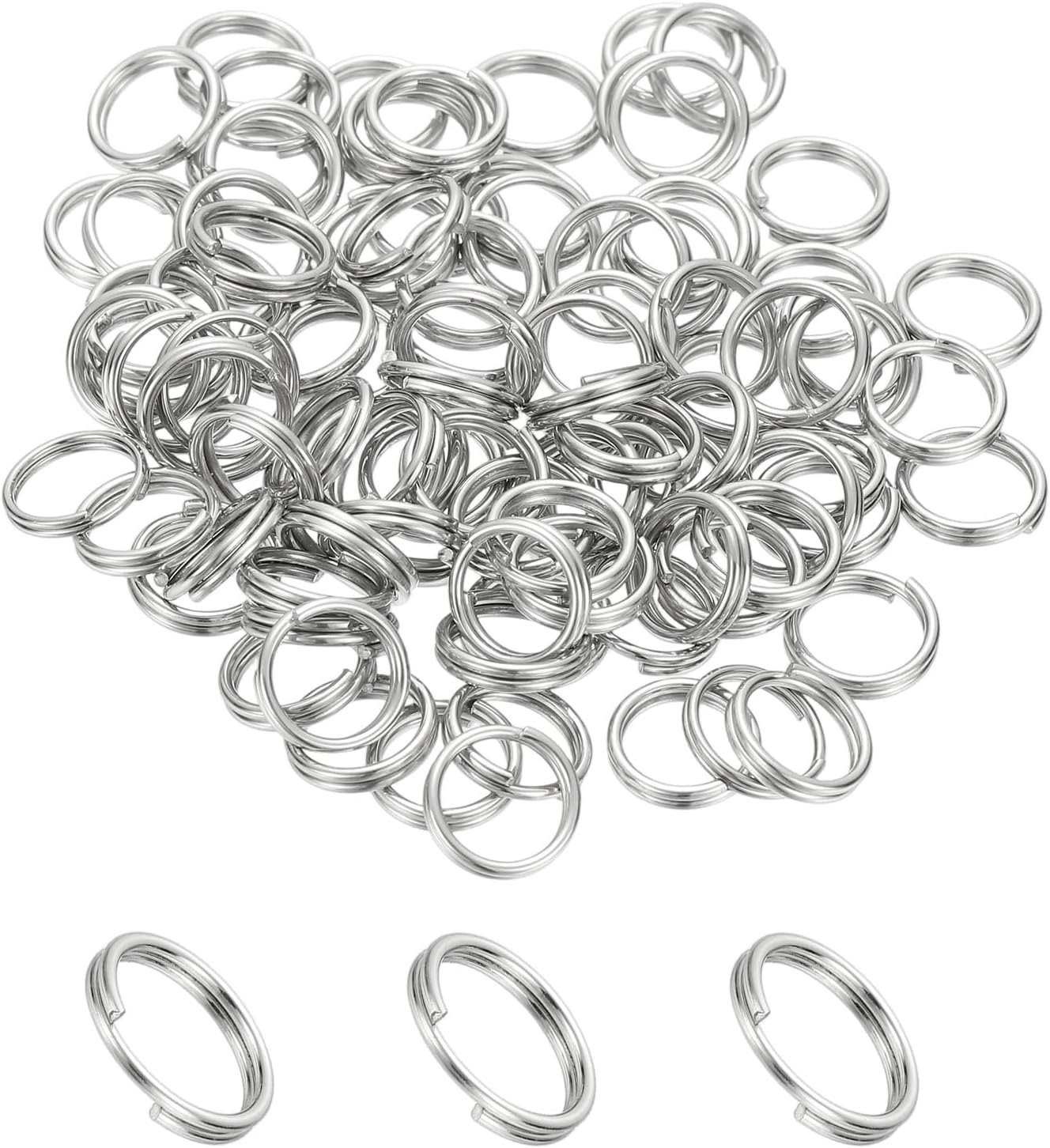 PATIKIL Round Split Ring, 100 Pcs 10mm Small Split Rings with Double Loops Metal Small Key Circle for Key Chains Jewelry Making DIY Craft Ornaments Accessories Pendants, Silver