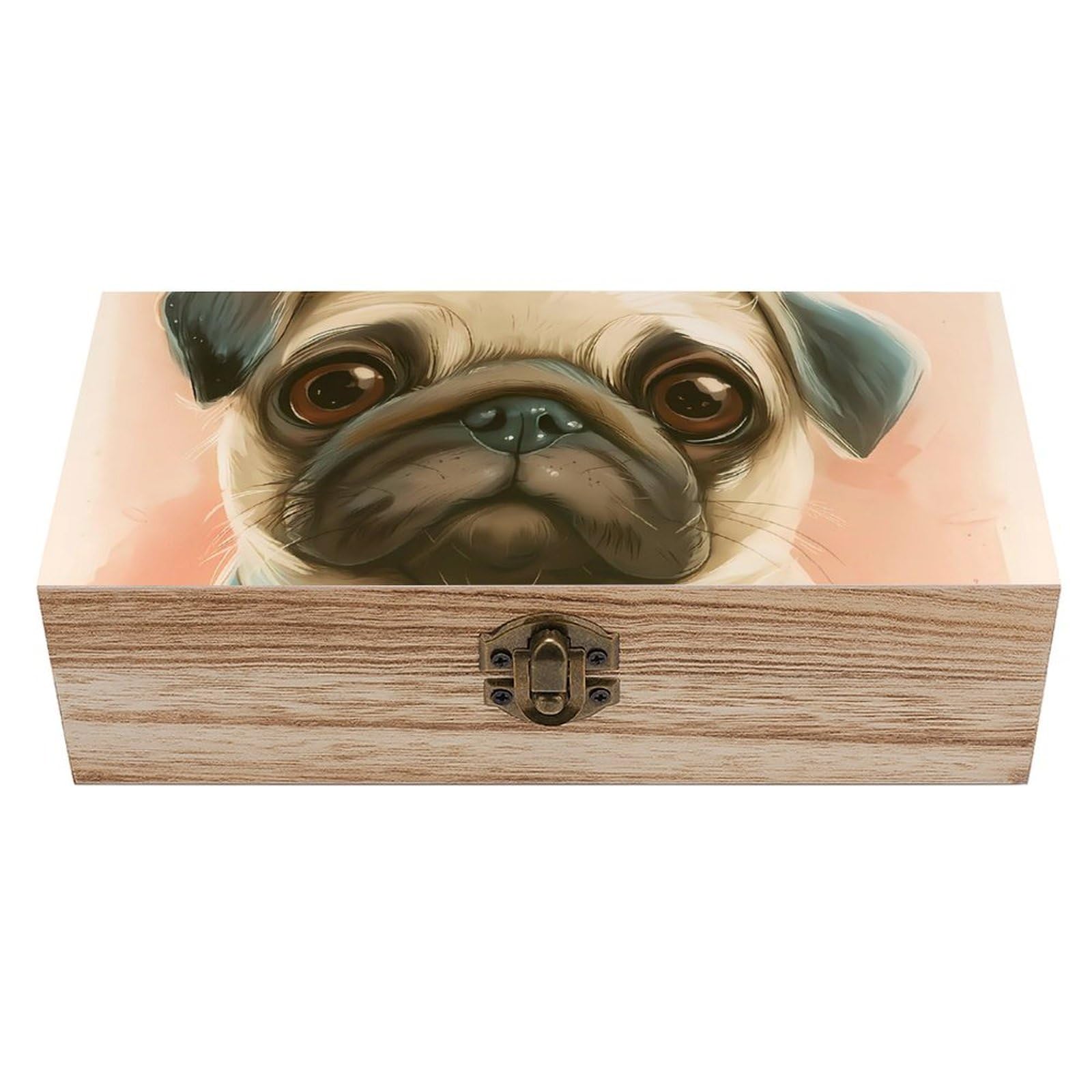 HLBSDM Lovely Pug Dog Retro Wooden Storage Box Jewelry Art Gift Boxs Decorative Keepsake Boxes