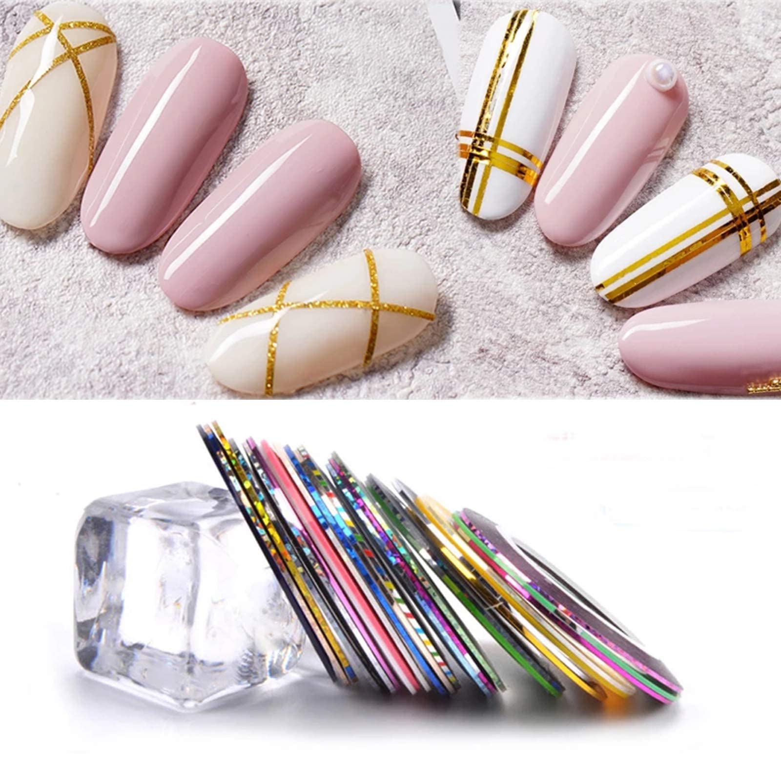 42 Couleurs Nail Art Décoration Stripes Nail Sticker Autocollant Fil Striping Tape Bande Manucure Rouleau à Ongles Ruban Bandes Autocollant Ongle Tips pour Femme Filles Décoration