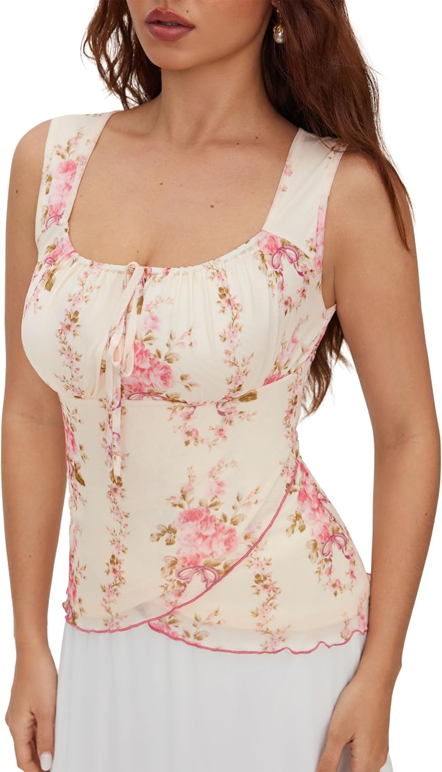 CIDER Square Neck Sleeveless Wrap Tank Tops for Women Tie Front Cute Floral Peplum Tops Summer Vacation Outfit - Image 2