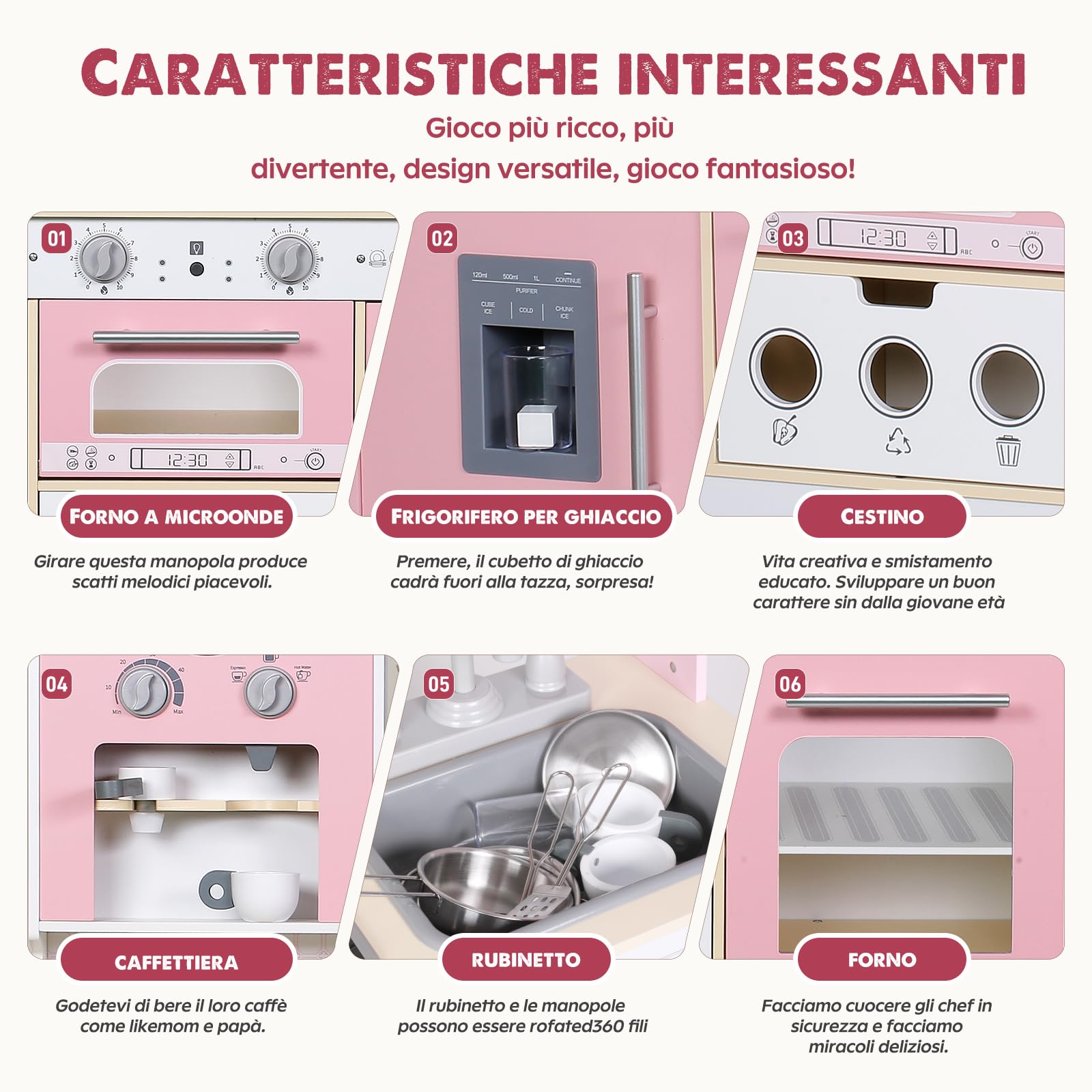 EDUBEBO Set da cucina per bambini, regolabile in altezza, viene fornito con vari accessori da cucina, giochi di ruolo per bambini dai 3 agli 8 anni (rosa)