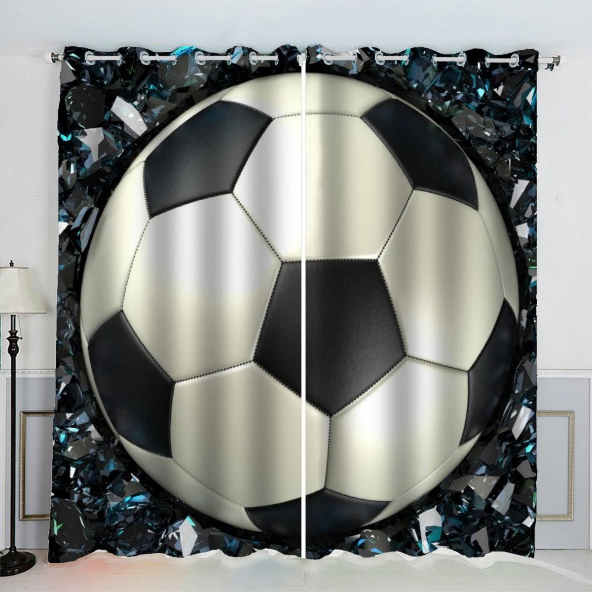 AKATIE Blackout Curtain Football Kid Insulated Drapes Sports 3D Print Eyelet Window Curtains for Boys Girls Teens Children kids Bedroom Set of 2 Panels (W150xL166cm)