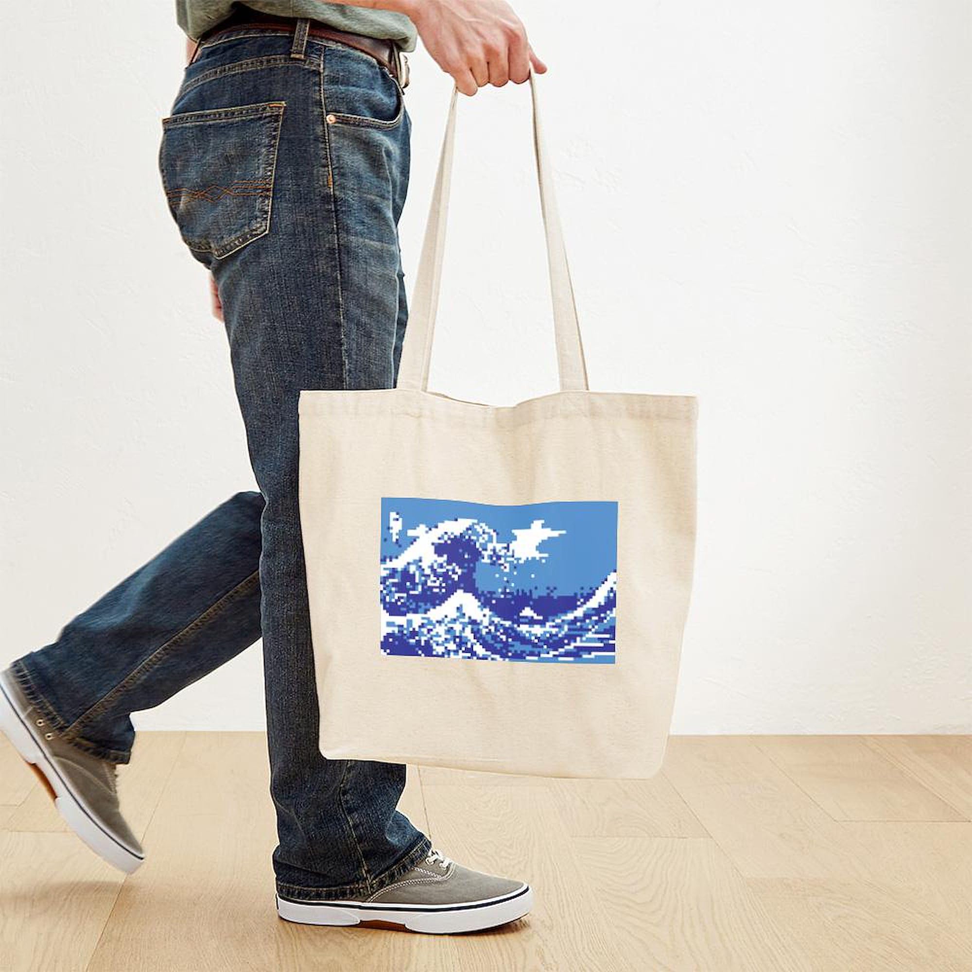 Amazon.com - CafePress Pixel Tsunami Blue Tote Bag Reusable