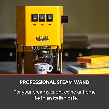 Gaggia Classic E24 Evo Pro Manual Espresso Coffee Machine Maker with Brass Boiler & Solenoid Valve - Sunshine Yellow