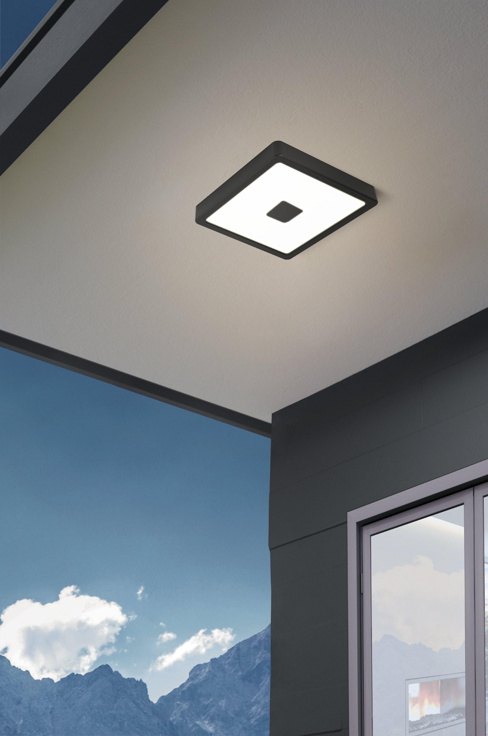 Eglo Plafoniera Iphias 2, luce a LED per esterni da muro o soffitto, metallo nero e plastica bianca, luce bianca calda, IP44, 21 cm
