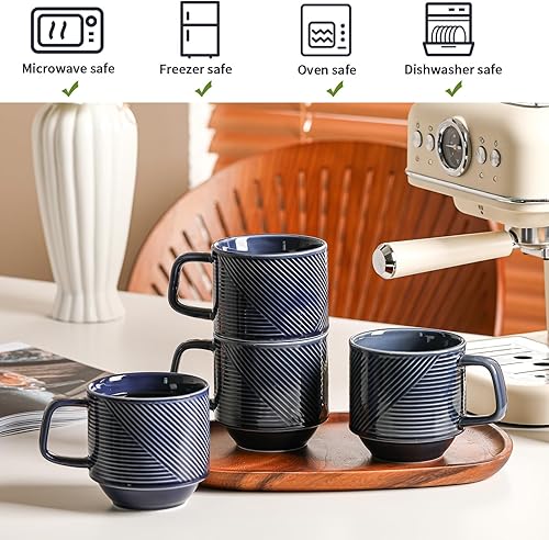 Miniatura 9 de Juego de tazas de café apilables tazas de café apilables de cerámica de 13 onzas para café con leche capuchino, tazas de té de porcelana para el