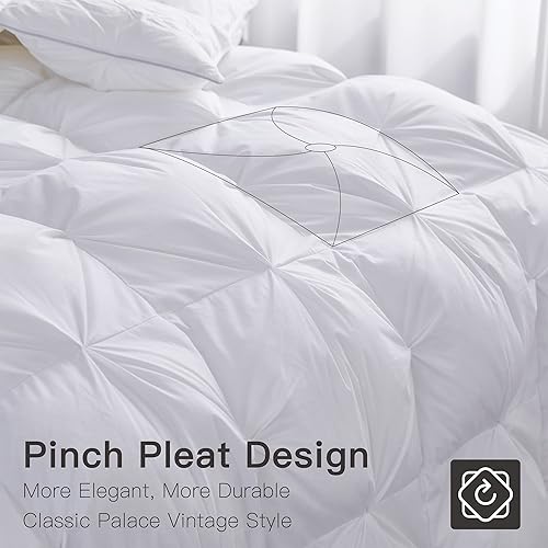 Miniatura 3 de Alanzimo Lujoso edredón plisado de plumón de ganso tamaño California King, funda de algodón y poliéster ultrasuave, relleno de edredón mediano y