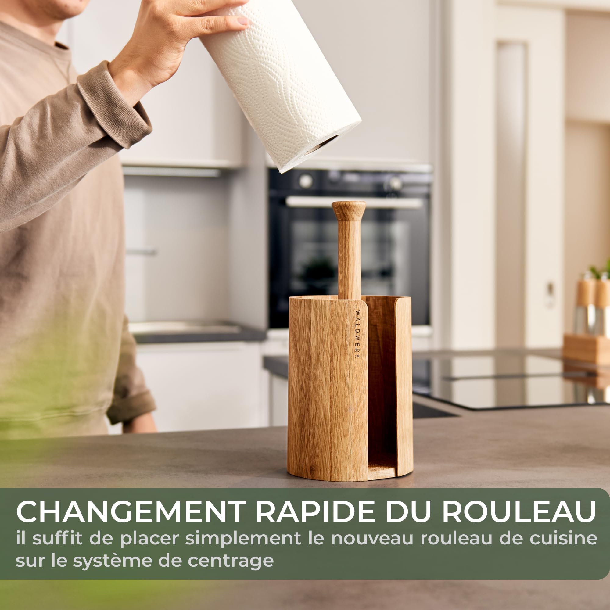 WALDWERK Design Porte Sopalin en Bois de Chêne - Porte Essuie-Tout pour Tous Les Rouleaux Essuie-Tout Standard - Support Sopalin sur Pied 100% sans Plastique