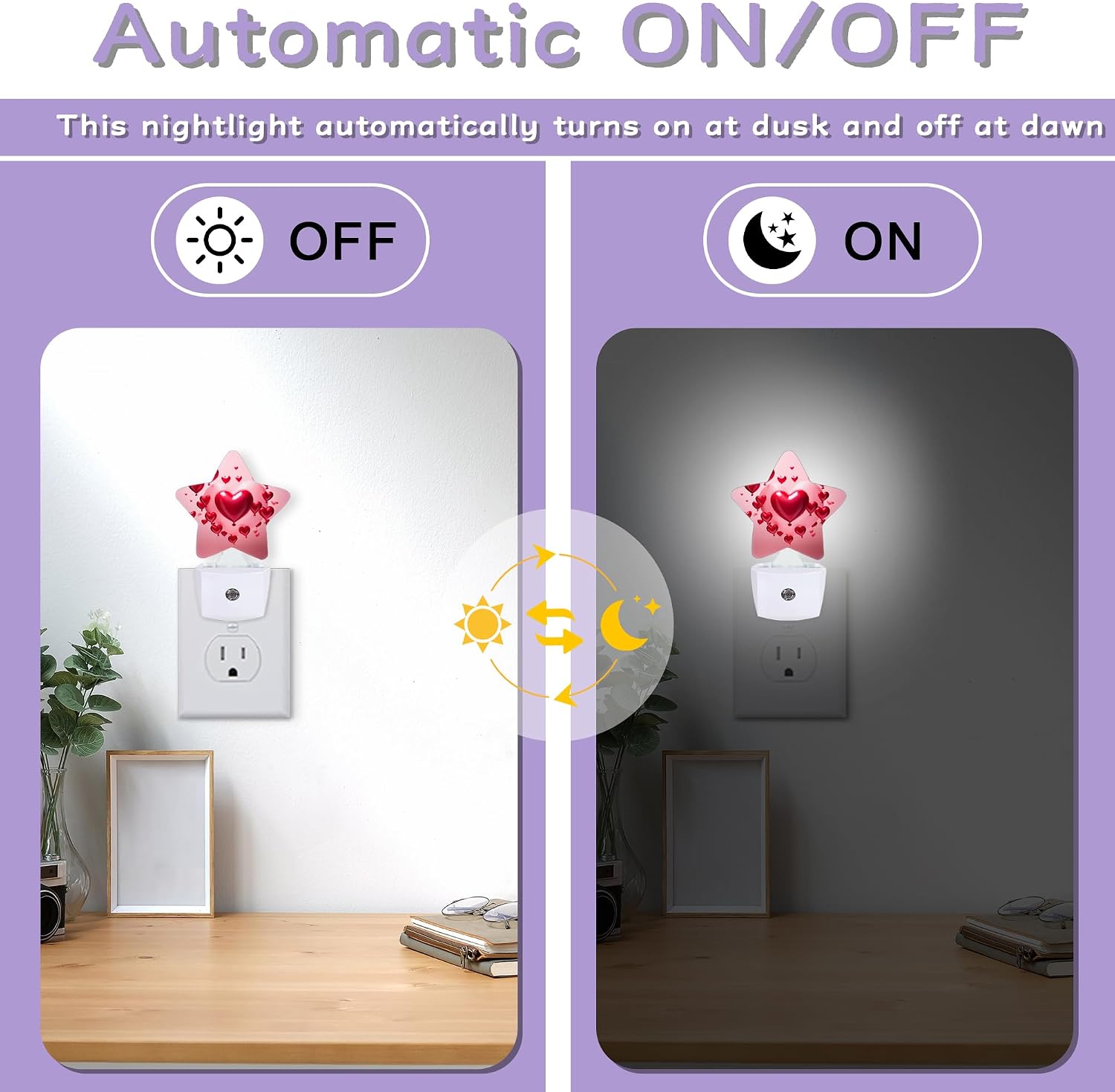 Hearts Night Lights Plug Into Wall Decorative, Nightlight with Dusk Sensor for Bathroom,Kitchen,Entryway,Room Accent,Gifts
