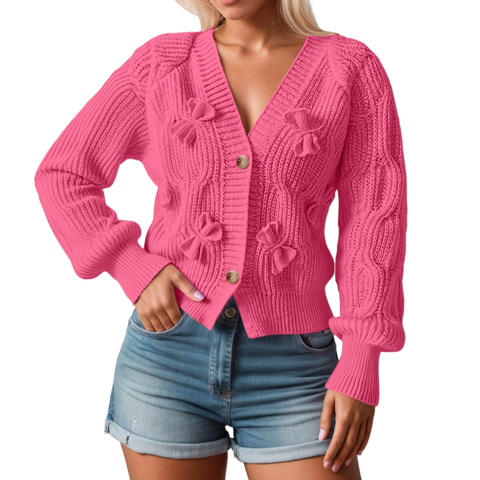 Strickjacke Damen europäischer Stil langärmelig mit Schleife vorne offen lässige Oberbekleidung weich bequem modischer Cardigan Strickpullover Übergangsjacke