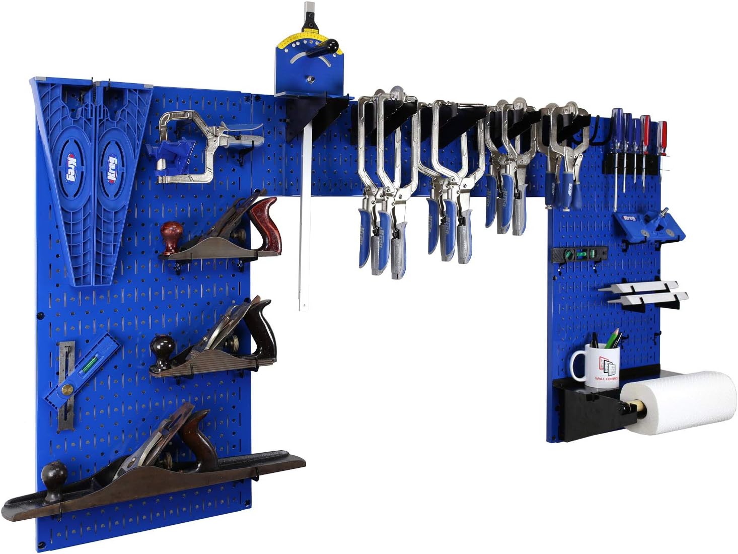 Wall Control Woodworking Tool Storage Organization Kit - Lazy Guy DIY Edition Wood Working Tool Supply Organizer for Do-It-Yourself Woodworkers and Makers (Blue Pegboard)
