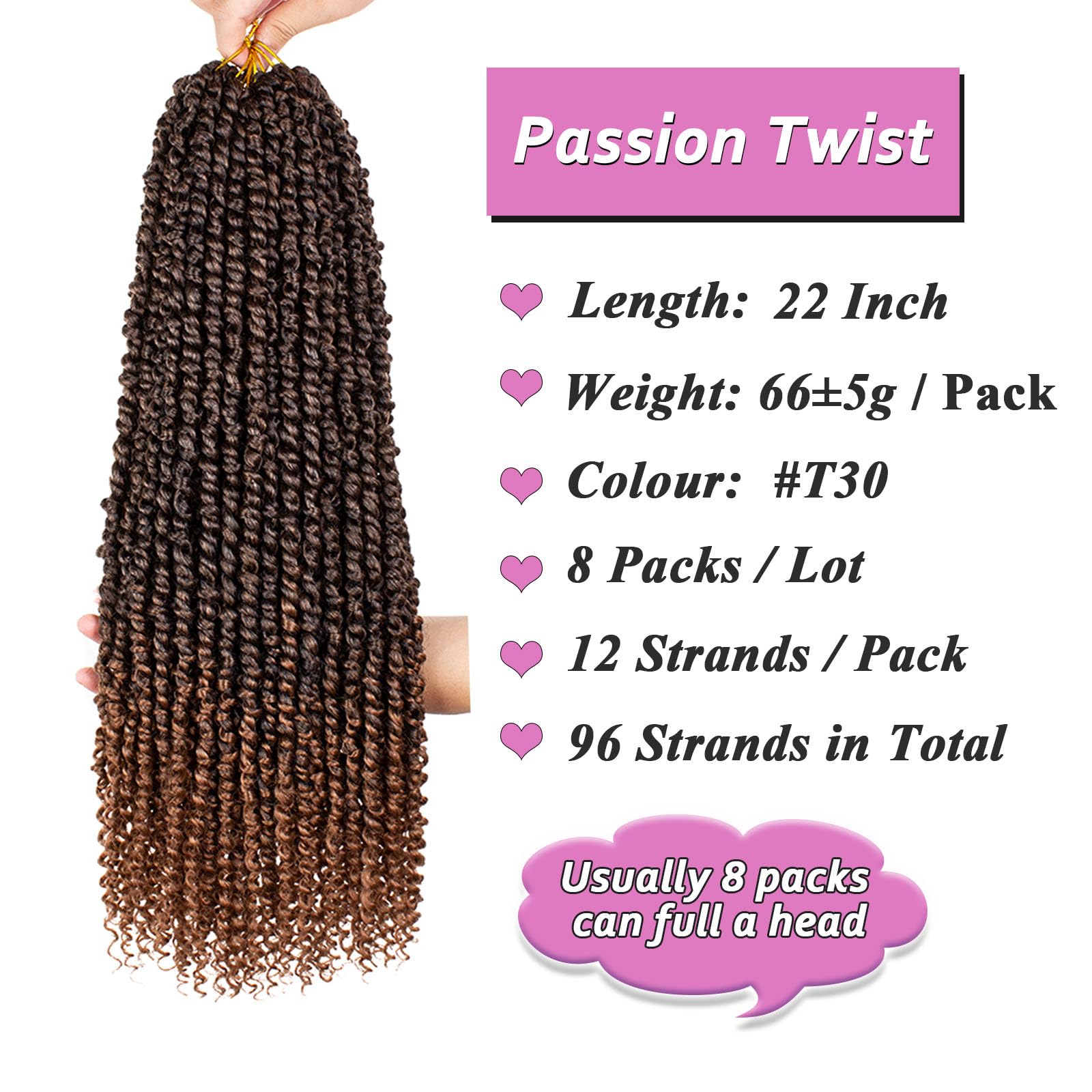 Samtress 22 Inch Pre-twisted passion twist hair for Women 8 Packs Ombre Brown Bomb Pre Twisted Water Wave Crochet Twist Pre Looped Curly Bohemian Synthetic Braiding Hair Extensions (#T30) - Image 2
