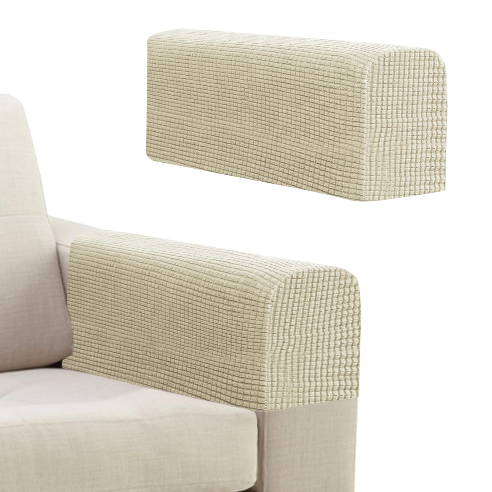 Niuoppy 2Pcs Armchair Covers Protectors Slipcover, Sofa Arm Covers Anti-Slip, Thickened Arm Rest Covers for Sofa, Chair Arm Cover for Sofa Protector Couches Recliner (Light Beige)