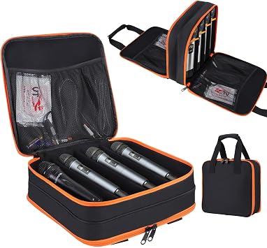 Microphone Case,Wireless Microphone Bag,Portable Storage Case,8 Slots Mic Carrying Box Bags-Travel Adjustable Foam Box,Fits Singing,Karaoke,PartyBag Only