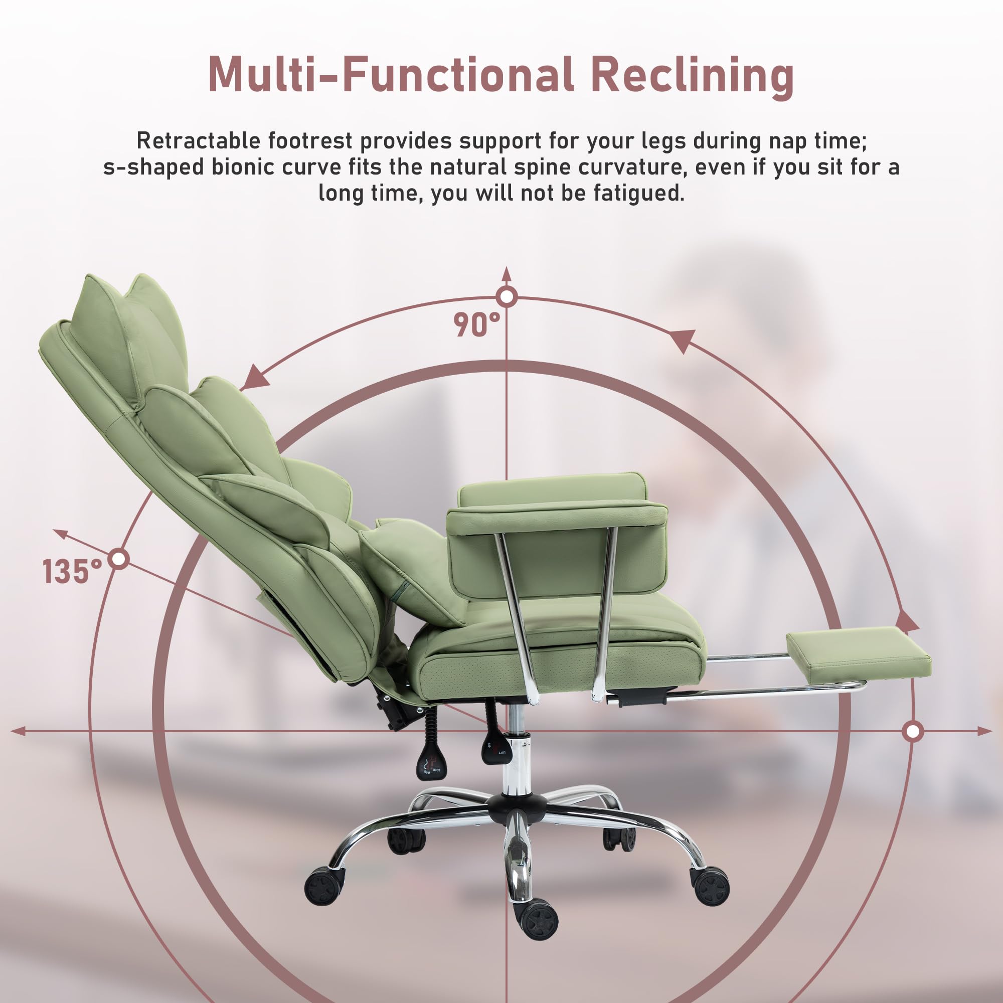 Silla de Oficina con Reposapiés - Silla Ergonómica para Gaming y Ejecutivos, con Giro de 360°, Respaldo Ajustable de 90°-135° y Reposabrazos Suaves para Máxima Comodidad (Verde)