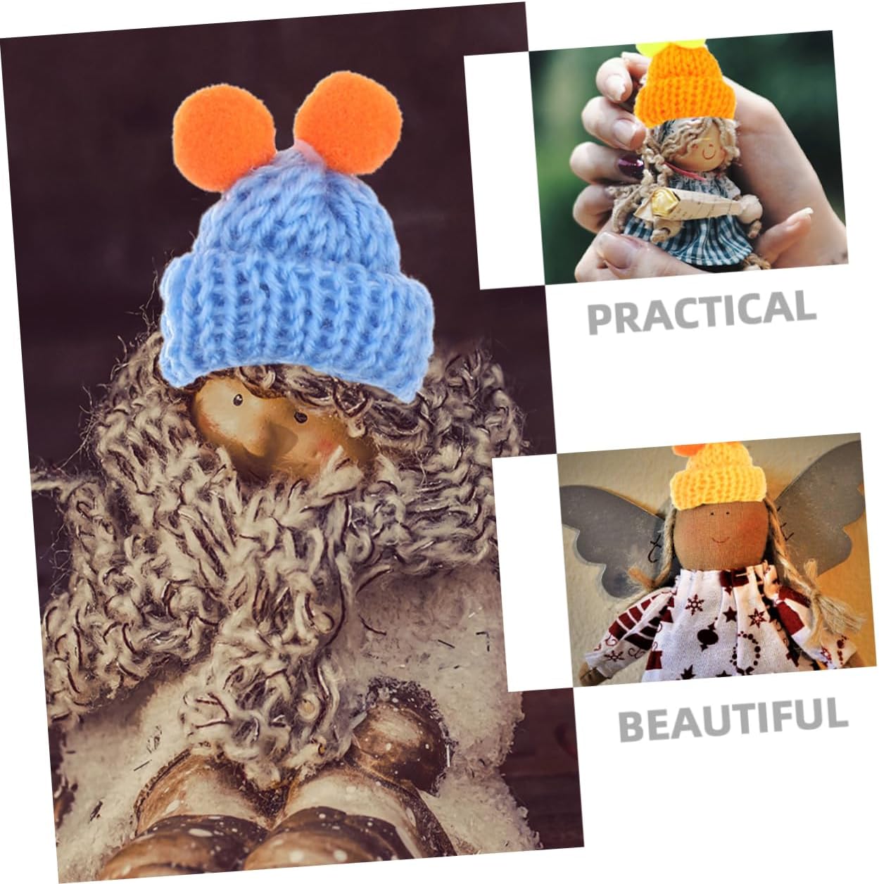 100pcs Mini Knitting Hats Double Woolen Ball Doll Accessories