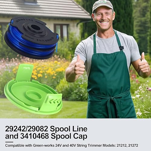 Miniatura 6 de Mifyca 29082 29242 - Bobina de recortadora de cuerda doble para Green-Works 20V 40V 21052 21212 29272, 27 pies 0.065 pulgadas con cubiertas de tapa