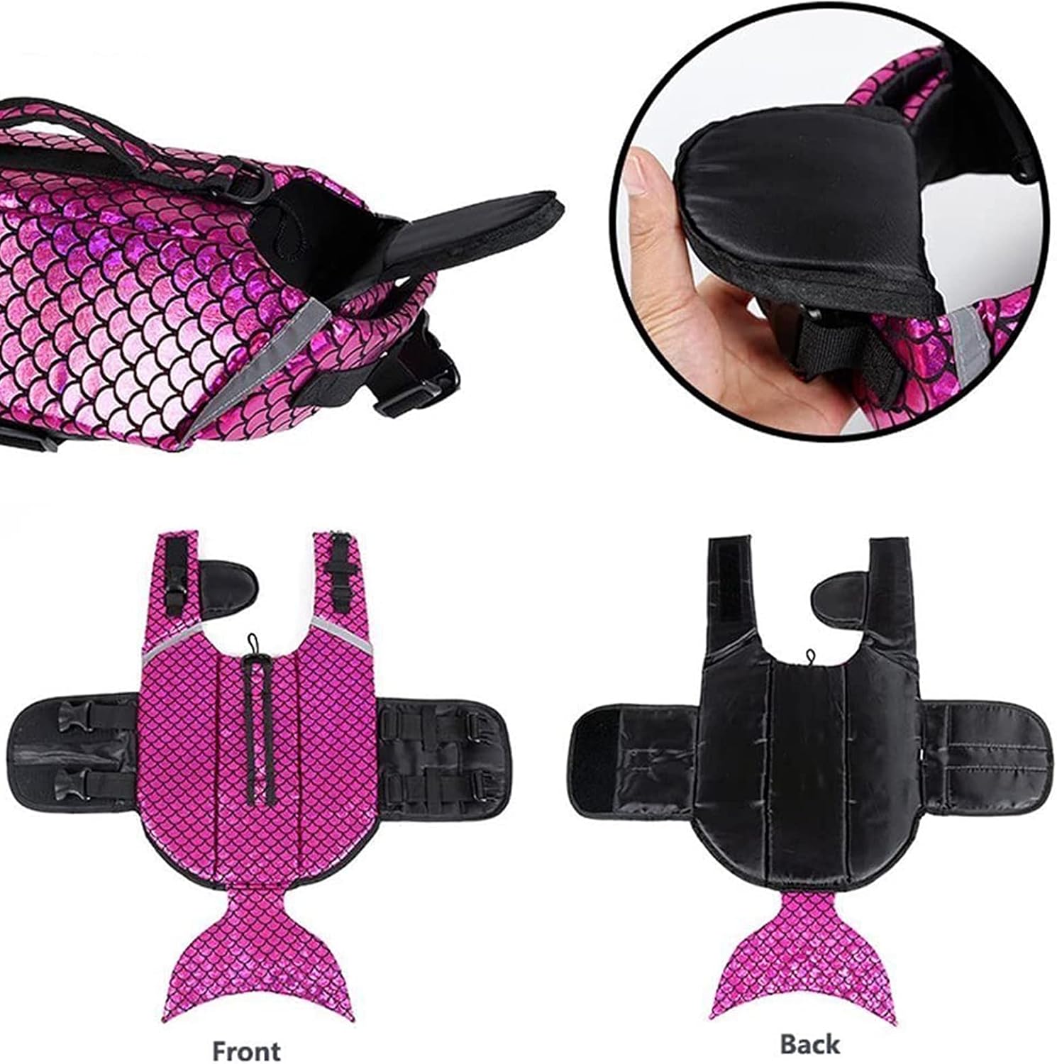 Mermaid Dog Life Jacket for Small Medium Large Dogs,Pet Ripstop Floatation Life Lifesaver Vest Safety Vest for Swimming Pool,Beach,Boating with Superior Buoyancy & Rescue Handle