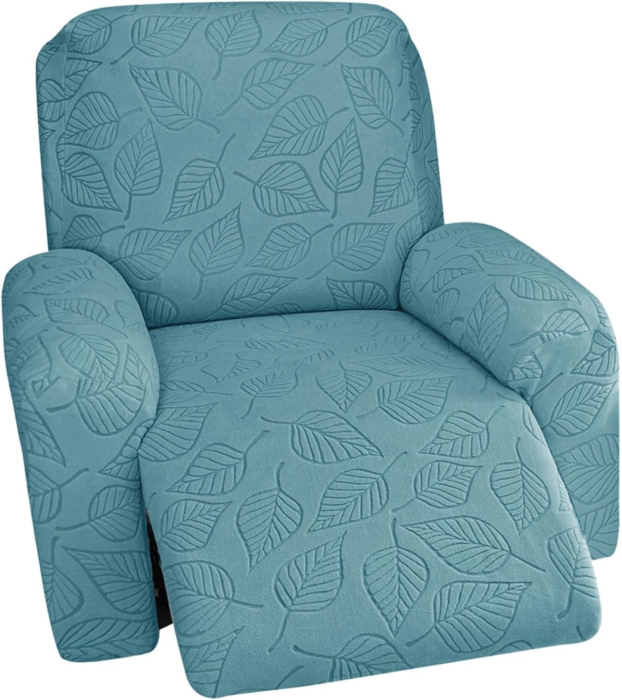 vctops 4 Pieces Leaf Jacquard Plush Recliner Chair Covers for Reclining Chair Soft Stretchy Sofa Slipcover Anti-Slip Furniture Protector with Elastic Bottom for Kids Cats Dogs (Cream,1 Seat)