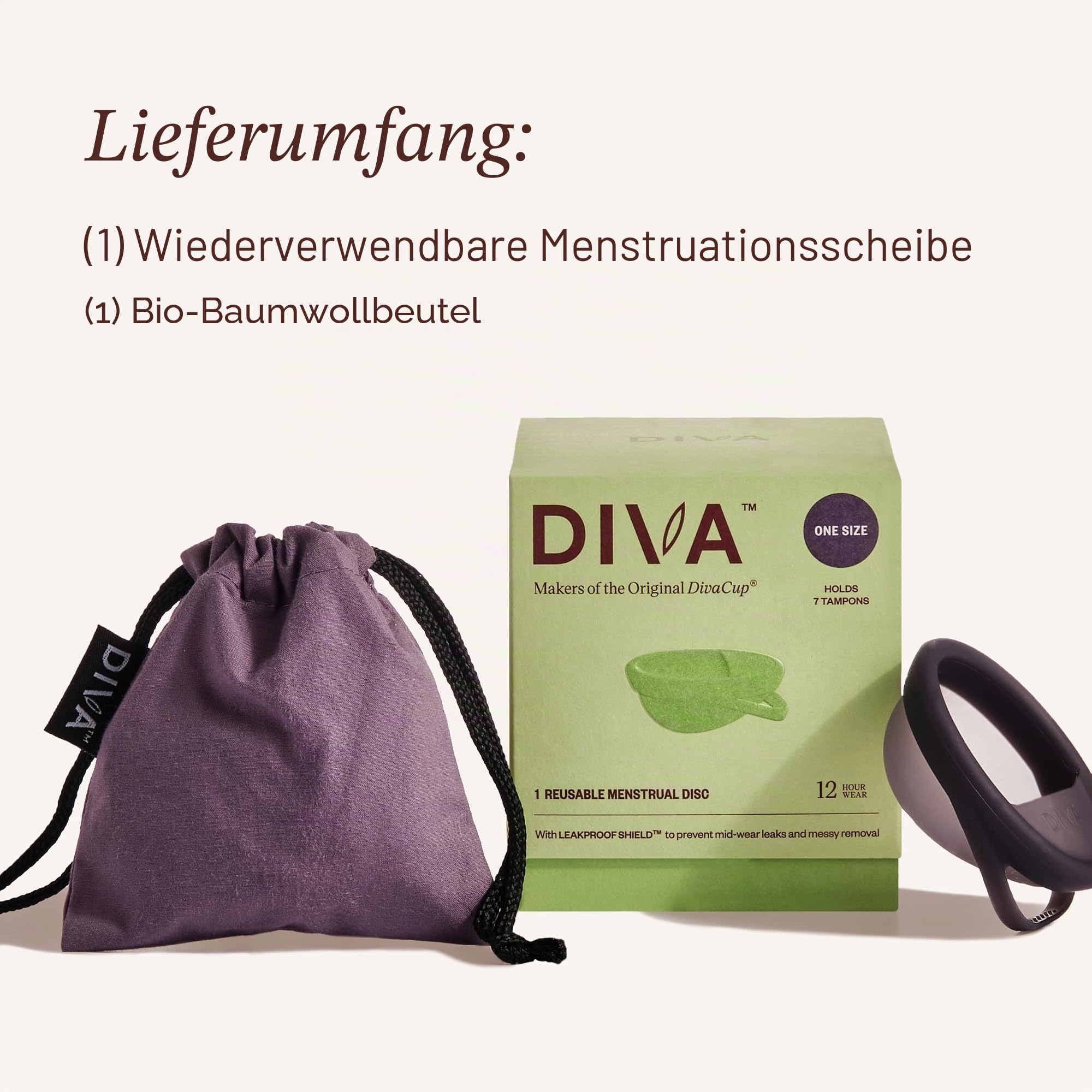 Diva Disc von DivaCup – Einheitsgröße – 12 Stunden Schutz – medizinisches Silikon – sichere Menstruationsalternative – hält 7 Tampons Durchfluss (36 ml)