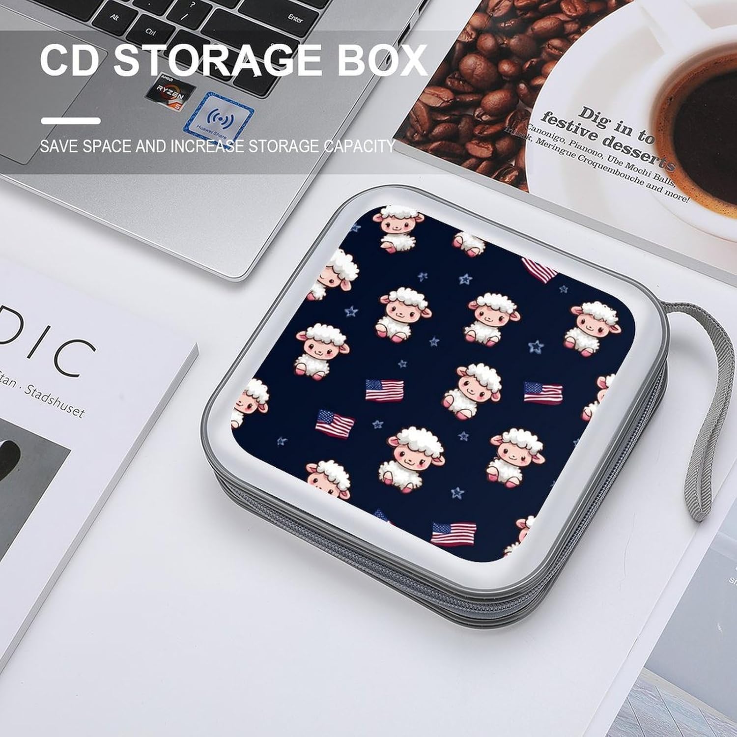 Cute Lamb U.S. Flag Funny CD Cases Holder DVD Disc Portable Storage Binder Bag 40-Capacity