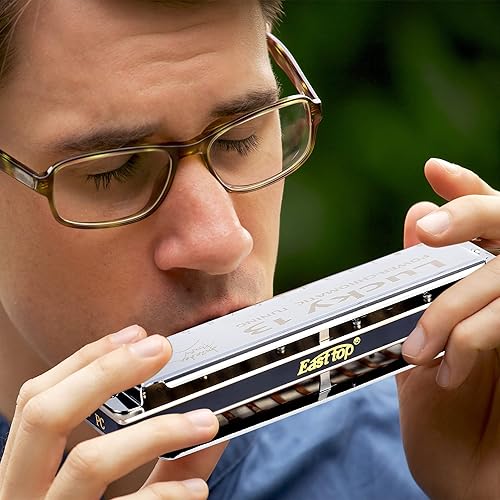 Miniatura 2 de East top Lucky 13 Bass Plus Blues Armónica 13 Agujeros Diatónica Arpa Boca Órgano Profesional Instrumentos Musicales PowerChromatic G Key Armónica