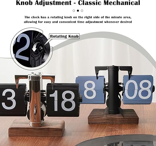 Miniatura 3 de VBESTLIFE Reloj digital retro abatible, funciona con pilas, reloj de mecánico clásico, base de nogal negro, para decoración del hogar y la oficina