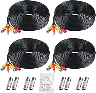 BNC Cable, 200ft 4Pack All-in-One Siamese Video and Power Security Camera Wire Cord with 2 Female Connectors for All Max 5MP HD CCTV DVR Surveillance System