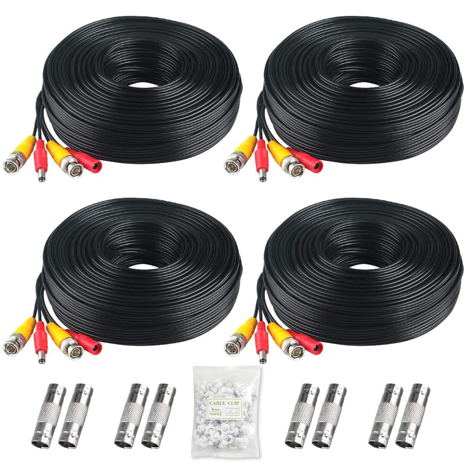 BNC Cable, 200ft 4Pack All-in-One Siamese Video and Power Security Camera Wire Cord with 2 Female Connectors for All Max 5MP HD CCTV DVR Surveillance System