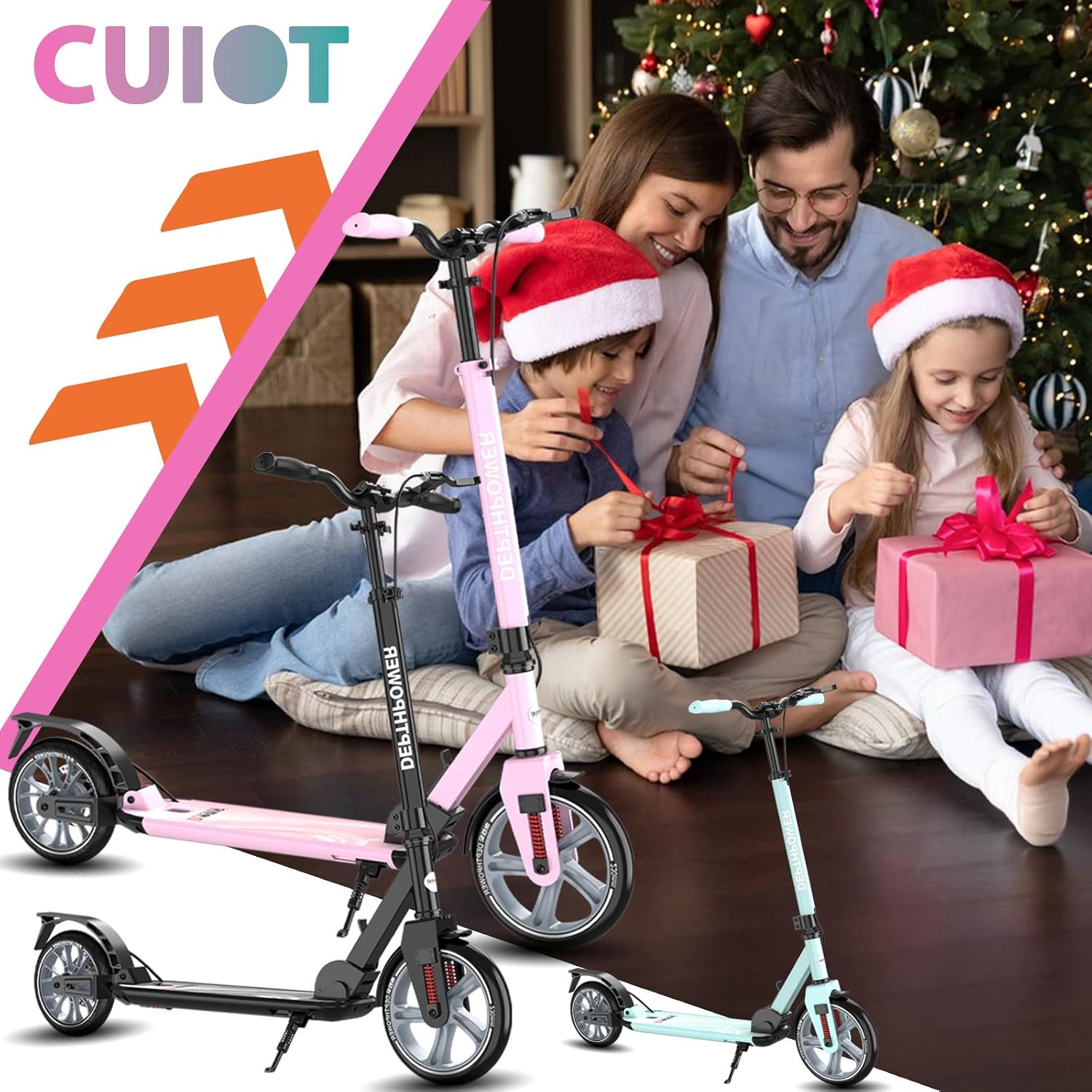 Big Wheels Kick Scooter for Kids Ages 6+, Teens and Adults, Max Load 300 LBS, Foldable - 2-Wheel Commuter Adult Scooters with Hand Brake & Shock Absorption, Adjustable Handlebar, Bearing ABEC9