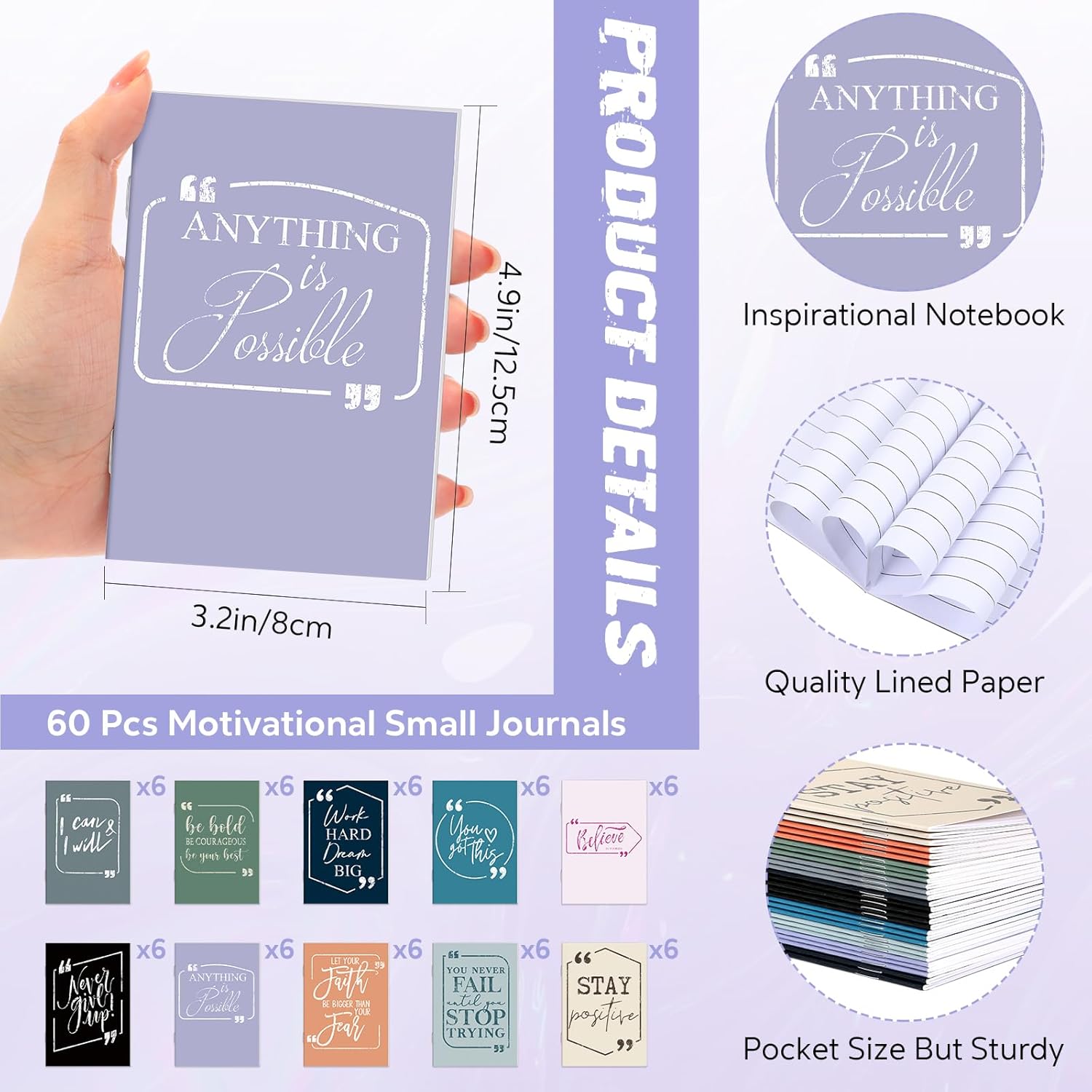 Fulmoon Motivational Pens Notebook Gifts Bulk Inspirational Quote Ballpoint Pen Small Pocket Notepads Mini Journals Employee Appreciation Gifts for Teachers Staff Office Nurse(120 Pcs)