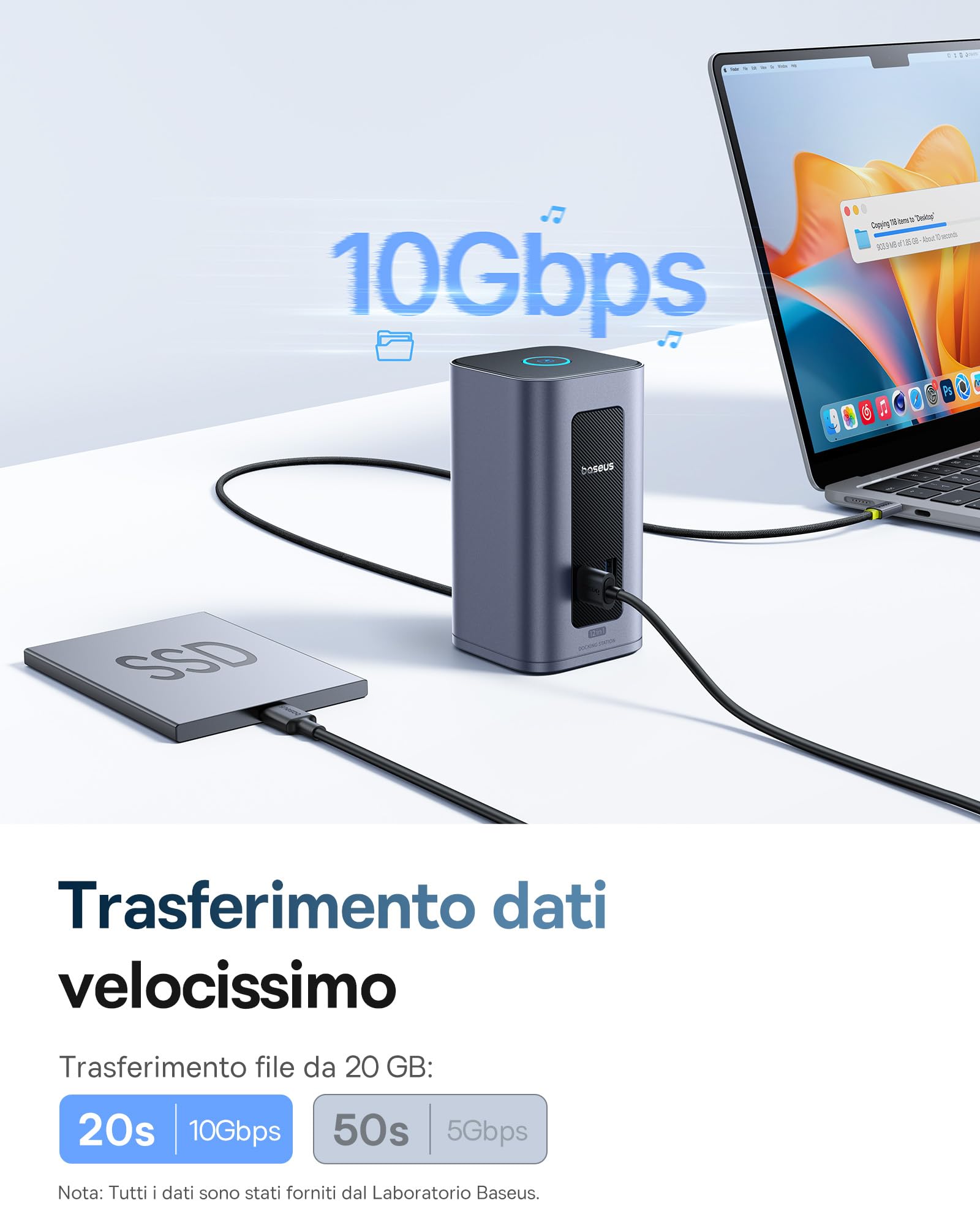 [Driver Displaylink Richiesto] Baseus Docking Station USB-C, Nomos Air Mac 12 in 1, 2 Monitor, 2K HDMI o DP, porte USB 10 Gbps, 100W PD, Ethernet, Compatibile con macOS (senza alimentatore)