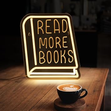 Read More Books Neon Sign - Dimmable Book Neon Lights LED Light Up Sign for Bedroom, Bookstore, Library, Study Room - Classroom and Museum Decoration 11.8"*10.6""1pack